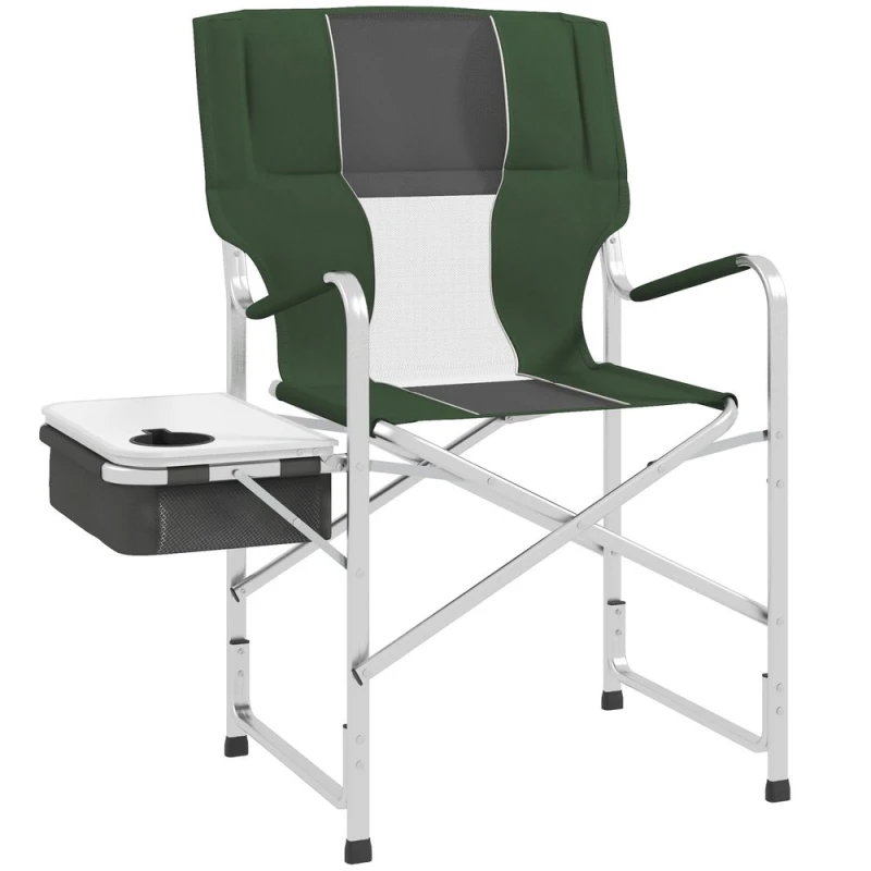 Image of Outsunny Folding Directors Chair Aluminium Camping Chair with Cooler Bag Green