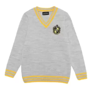 image of Harry Potter Girls Hufflepuff House Knitted Jumper (11-12 Years) (Grey)