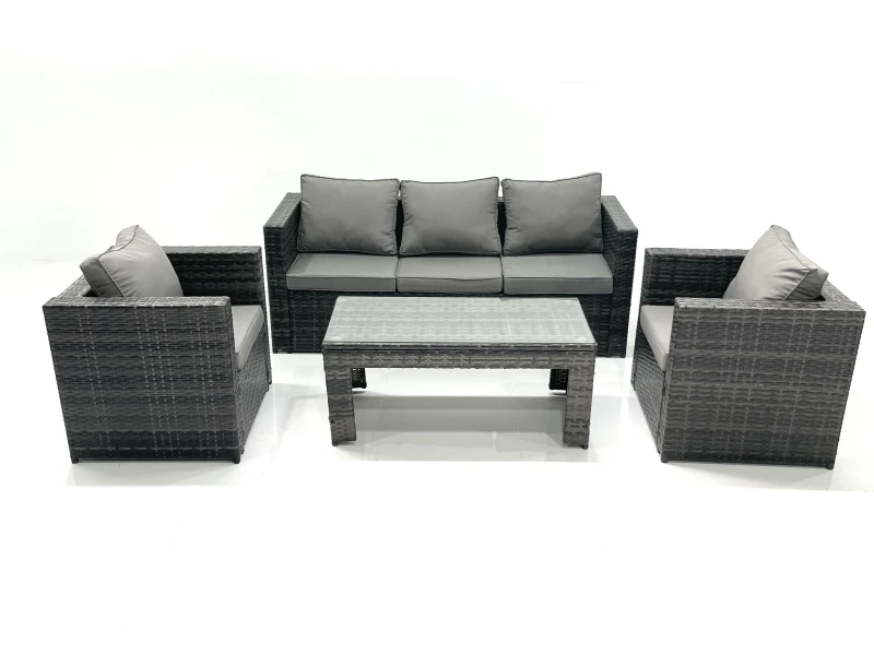 Image of Fimous Rattan Garden Furniture Set Outdoor Lounger Sofa with Coffee Table 2 Armchair Dark Grey Mixed Dark Grey