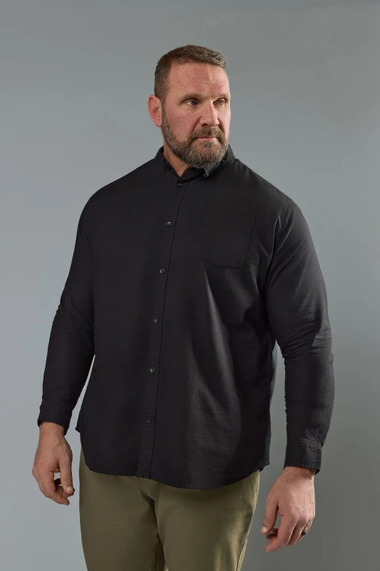 Image of BadRhino BadRhino Men Premium Long Sleeve Oxford Cotton Shirt in Black Size: 4X-Large Black 4XL Male 5063111265640