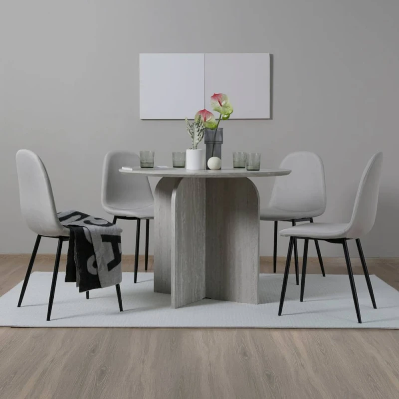 Image of Home Garden Direct NYX Dining Set Round Table in Stone Effect & x 4 Linen Chairs Beige Beige Unisex