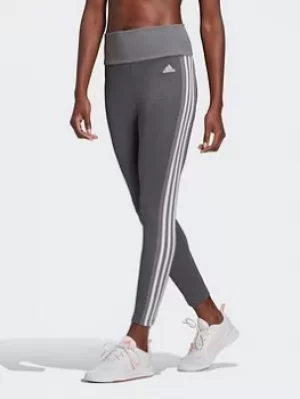 Image of adidas Designed To Move High-rise 3-stripes 7/8 Sport Tights, Grey/White, Size L, Women