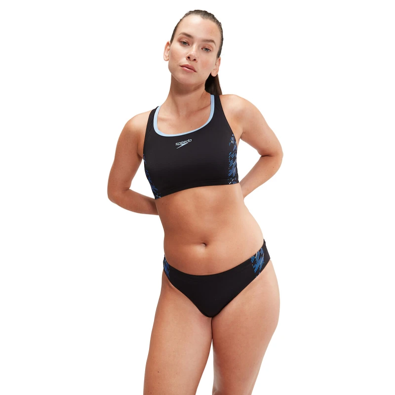 Image of Speedo Placement Racerback 2 Piece Swimsuit - Black/Blue Black female
