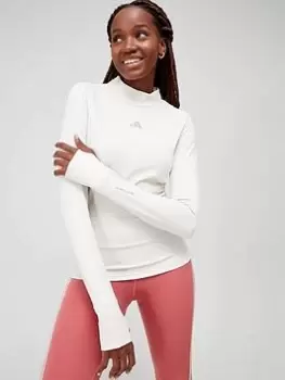 Image of adidas Tech-Fit Warm Long Sleeve Top - Beige, Beige, Size 2XL, Women