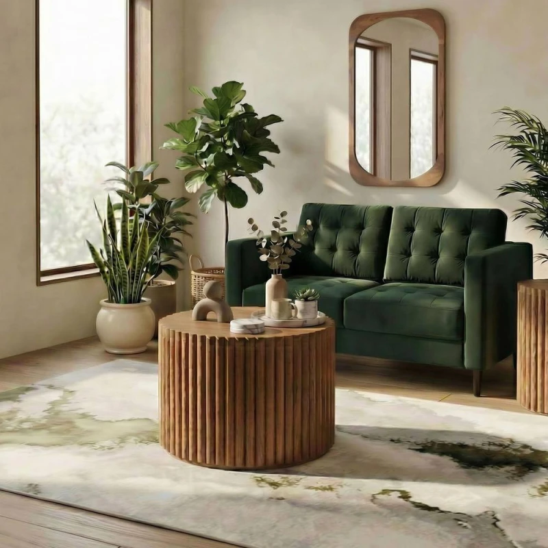 Image of FurnitureboxUK Hood Round Walnut Wood Coffee Table Walnut Unisex