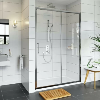 image of Adler 8mm framed sliding shower door 1700mm - Silver - Mode