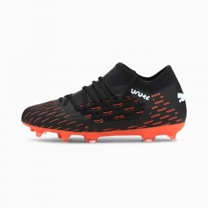 image of PUMA Future 6.3 NetFit FG/AG Youth Football Boots, Black/White/Shocking Orange Size 1 Shoes