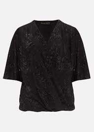 image of Phase Eight Black Ina Shimmer Wrap Top - 8