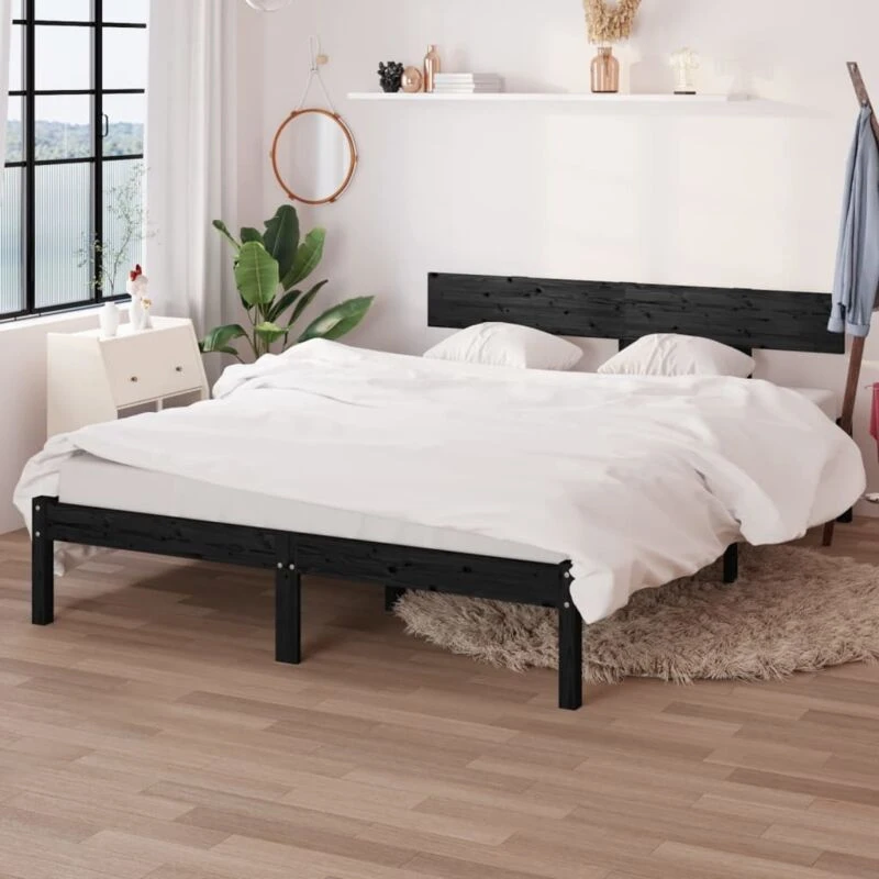 Image of VIDAXL Bed Frame without Mattress Black Solid Wood Pine Double Vidaxl 8720286762875