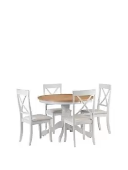 image of Julian Bowen Davenport 106cm Round Dining Table + 4 Chairs - Grey/Oak