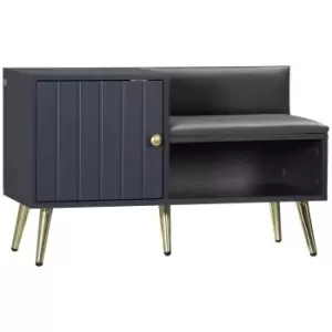 Image of HOMCOM Upholstered Entryway Shoe Bench With Storage Cabinet Open Shelf - Grey