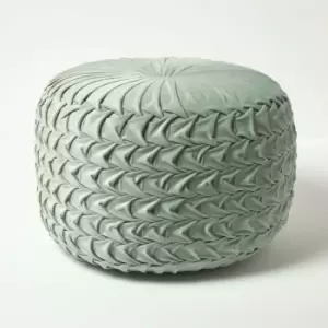 Image of Grace Pleated Velvet Green Pouffe - Green - Homescapes