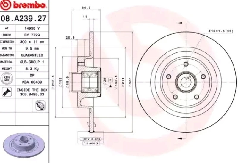Image of BREMBO Brake disc BREMBO 08.A239.27