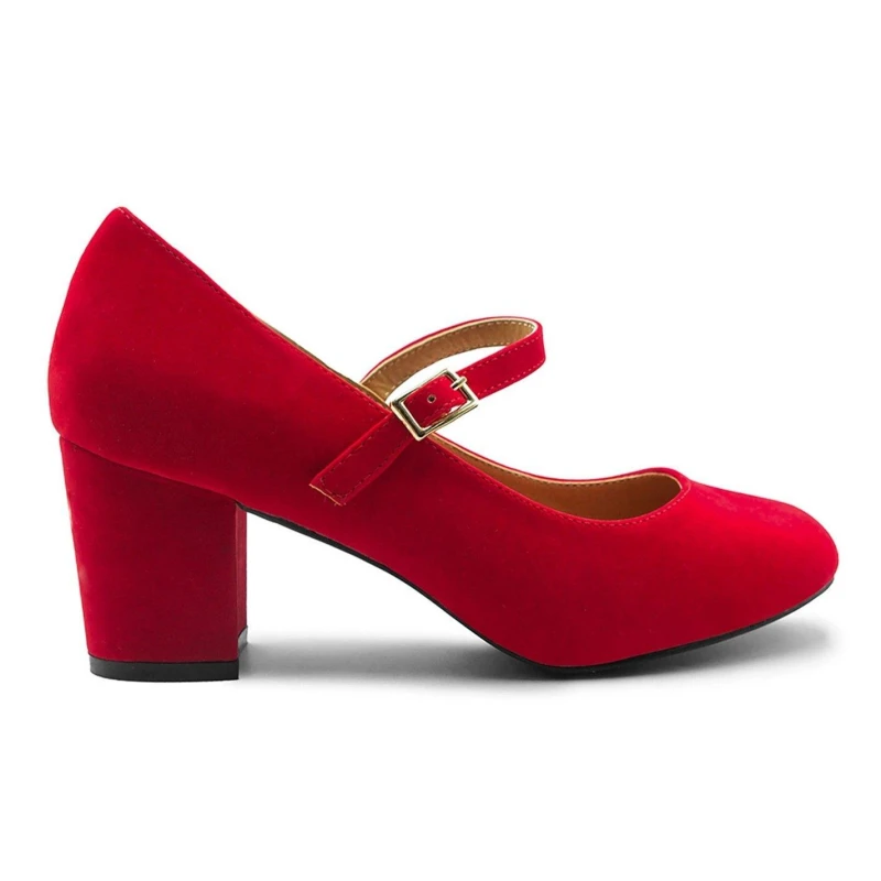 Image of Wheres That From Araceli Wide Fit Block Heel Mary Jane Pumps In Red Redsuede female 3