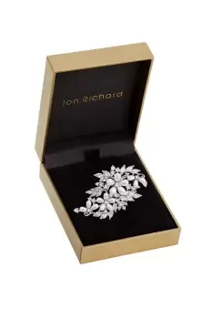 image of Rhodium And Pearl Cubic Zirconia Statement Brooch - Gift Boxed