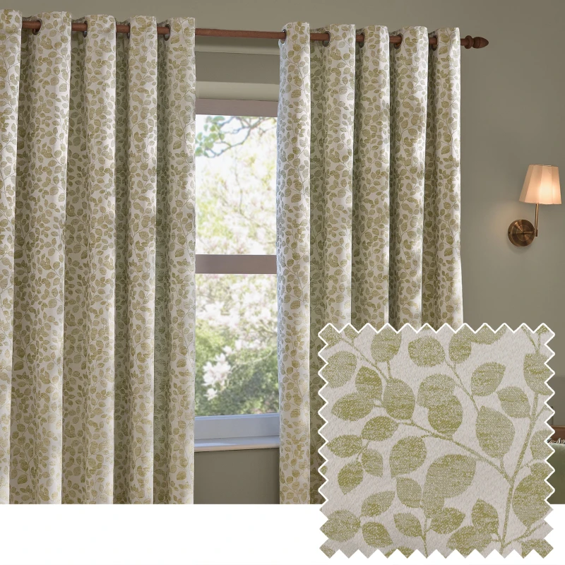 Image of Wylder Grace Leaf Jacquard Room Darkening Eyelet Curtains Sage 117Cm Width 137Cm Drop, Green 5025532389657