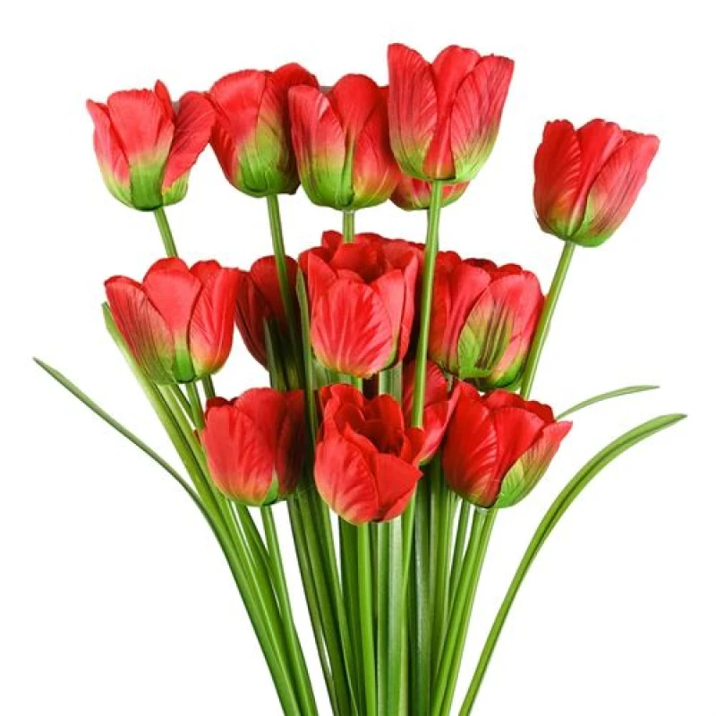 Image of Leaf Pack of 6 x 80cm Artificial Tulip Red Stem