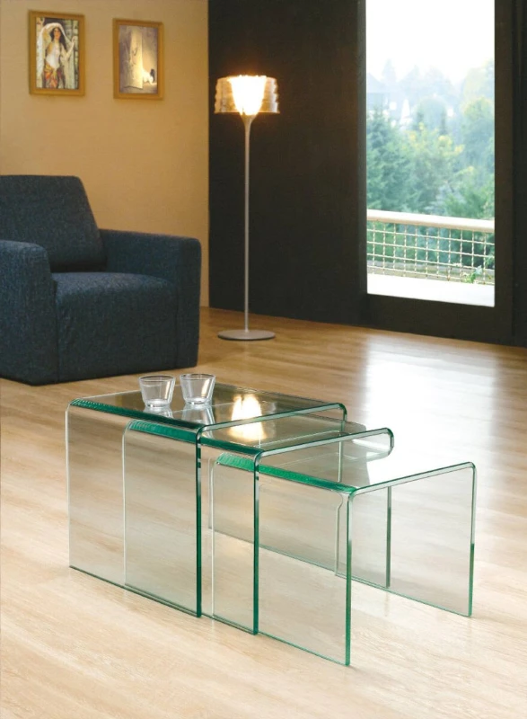 Image of Thats Furniture Milan Glass Nest of 3 Side Tables for Living Room in Clear Clear Unisex