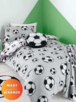 image of Catherine Lansfield Football Soft Cosy Fleece Grey Duvet Cover Set