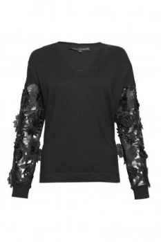 image of French Connection Manzoni Lace Sleeved Jumper Black