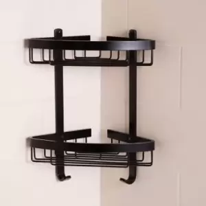 image of Bathroom Aluminium Matt Black Corner 2 Tier Shower Caddy Easy Clean Wire - Croydex