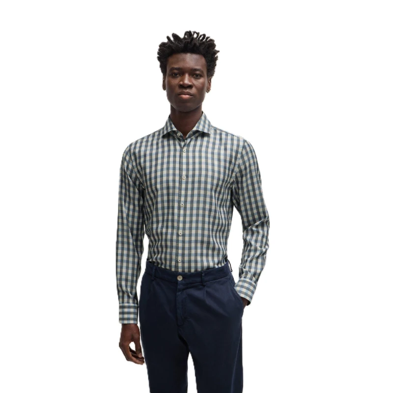 Image of Boss Mens C Hal Spread Long Sleeve Oxford Shirt Open Blue male 14.5 inch