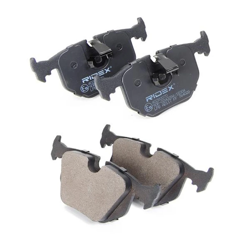 Image of RIDEX 402B0070 Brake pad set Rear Axle, prepared for wear warning indicator, with anti-squeak plate Low-Metallic Brake Pad Set,disc brake (402)