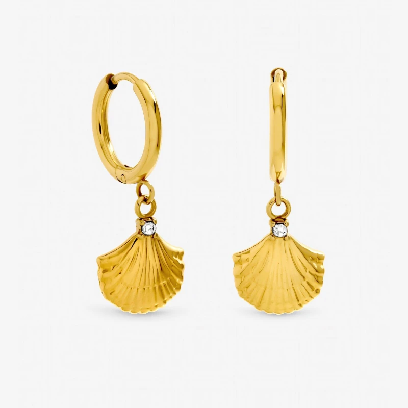 Image of Jon Richard Gold Plated Waterproof Shell Hoop Earrings Gold female One Size