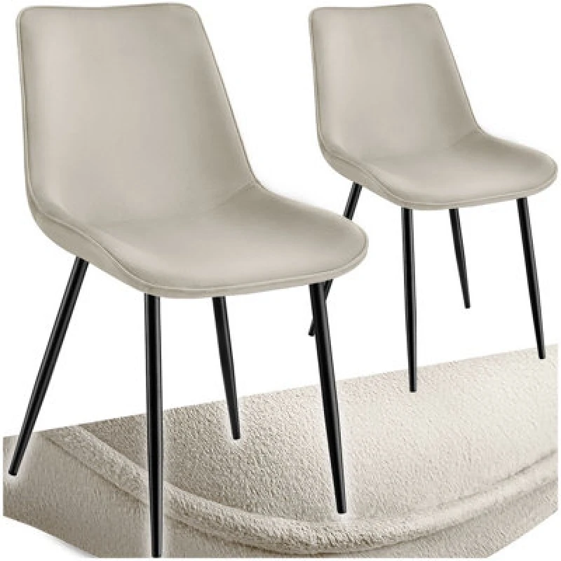 Image of Tectake Set Of 2 Dining Chair Monroe - Padded, Velvet Look, Ergonomic Seat, Black Steel Legs - Cream