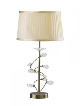 image of Table Lamp with Cream Shade 1 Light Antique Brass, Crystal