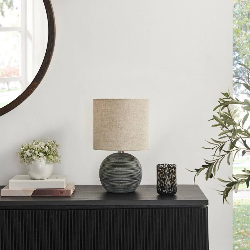 Image of FurnitureboxUK Ripple Grey & Black Textured Ceramic Round Table Lamp Grey Unisex