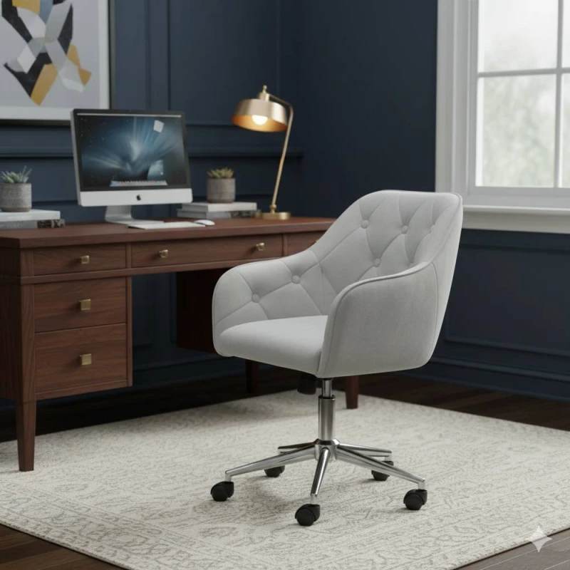Image of Alivio Adjustable Velvet Office Chair with Chrome Base & Wheels in Grey Grey Unisex