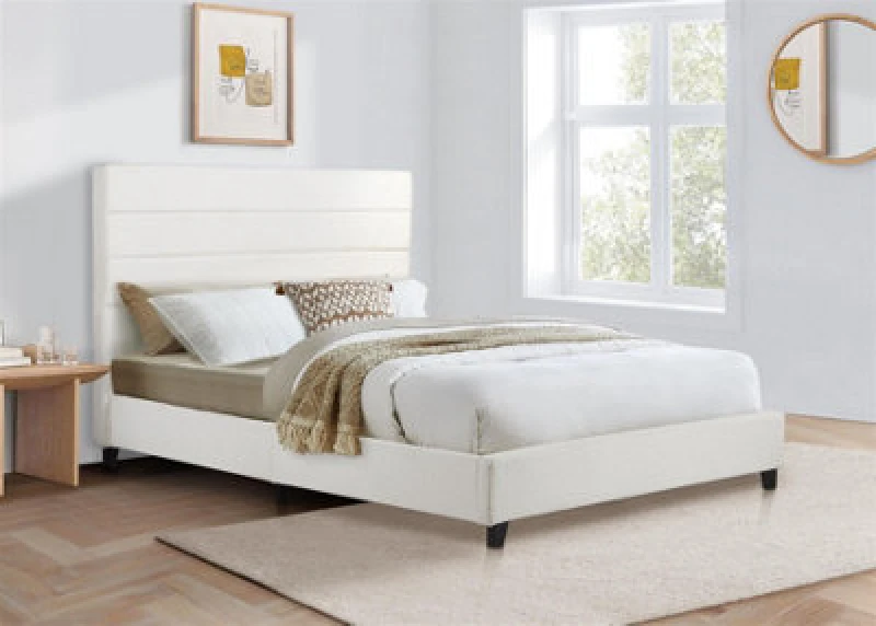 Image of Birlea King Size Bed Frame White Boucle Birlea Lucas Fabric 5FT 150cm White
