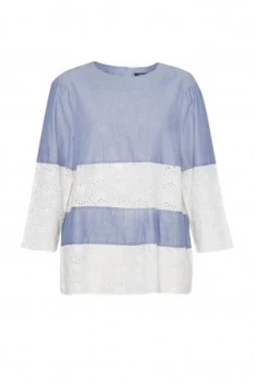 Image of French Connection Kyra Cotton Embroidered Tunic Top Blue