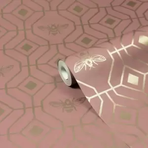 Image of Furn. Bee Deco Blush Pink Geometric Foil Wallpaper