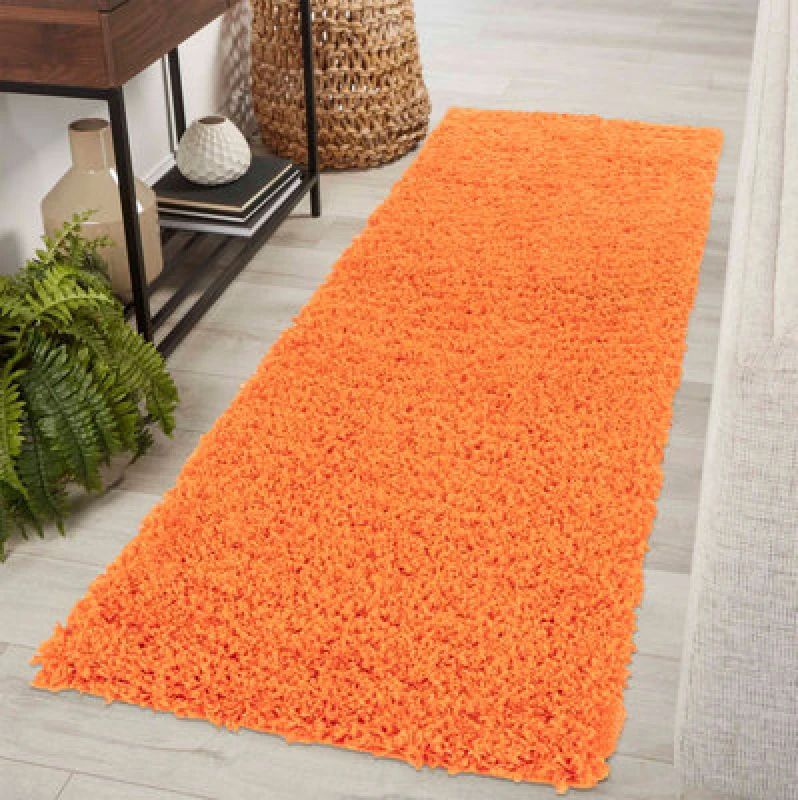 Image of Desire Rugs Plain Living Room Shaggy Area Rugs Orange Runner 60X220 Cm