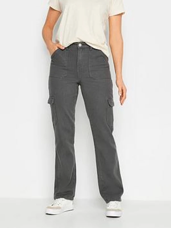 Image of Long Tall Sally Womens Tall Straight Leg Cargo Jeans in Grey Size: 24XL Grey Female 24XL