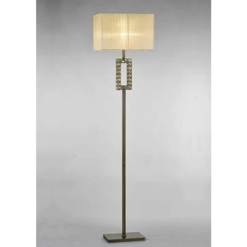 image of Florence Rectangle Floor Lamp with Cream Shade 1 Bulb antique brass / crystal