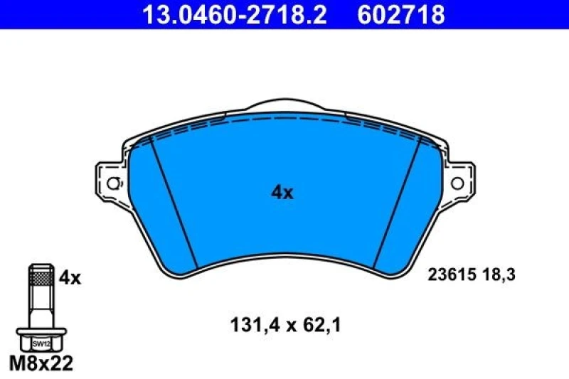 Image of ATE 13.0460-2718.2 Brake pad set excl. wear warning contact, with brake caliper screws Brake Pad Set,disc brake (402)