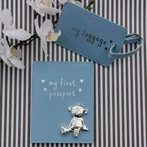 image of Button Corner Blue My First Passport & Luggage Tag