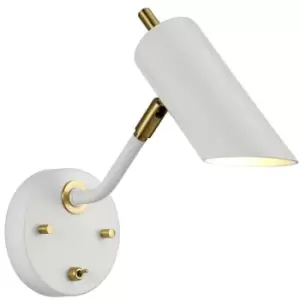 Image of Wall Light Sconce White Aged Brass Finish LED E27 8W Bulb