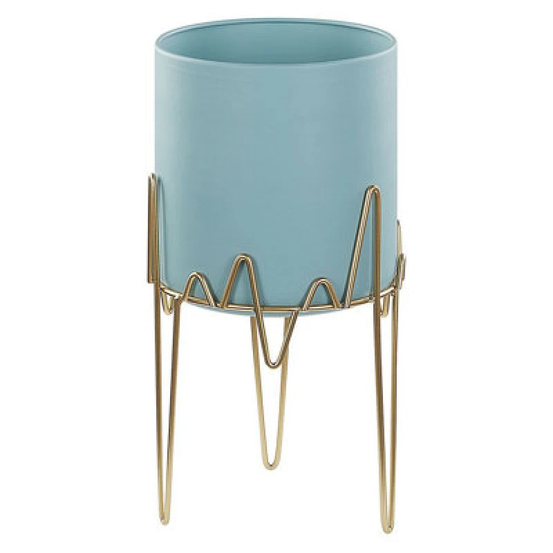 Image of Beliani Elevated Plant Pot Kalandra Metal 19cm Light Blue