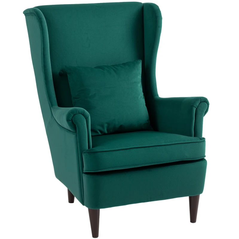 Image of HOMCOM Wingback Chair, Modern Accent Chair for Living Room Bedroom in Dark Green Size: Armchair Dark Green Unisex Armchair