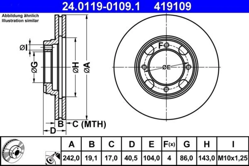 Image of ATE 24.0119-0109.1 Brake disc Vented, Coated Brake Disc (82)