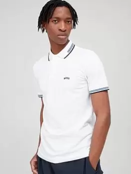 Image of BOSS Paul Curved Logo Slim Fit Polo Shirt, Natural, Size 2XL, Men