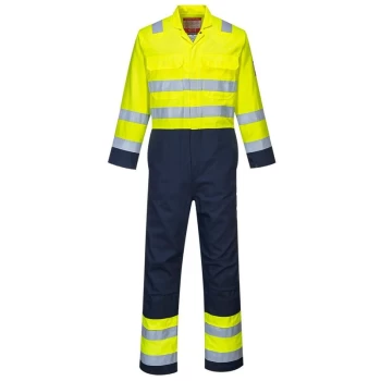 image of Portwest - BIZ7YNRM - sz M Hi-Vis Anti-Static Bizflame Pro Coverall - Yellow/Navy