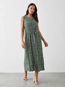 image of Dorothy Perkins Spot Print Sleeveless Midi Shirt Dress - Khaki, Green, Size 16, Women