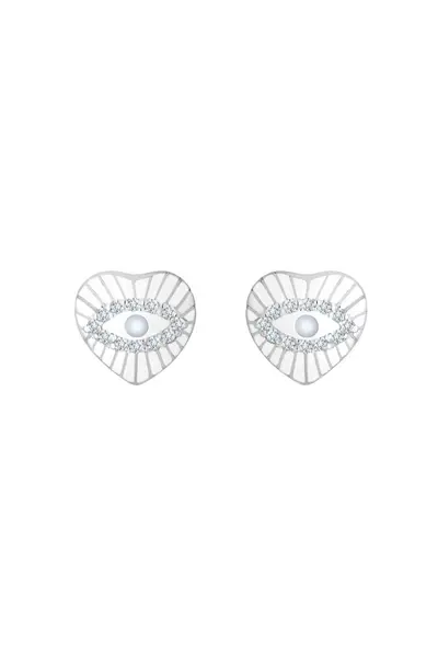 Image of Simply Silver Sterling Silver 925 Mother Of Pearl Heart Stud Earrings Silver