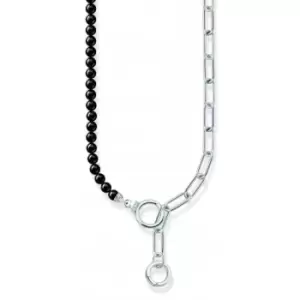 Image of Sterling Silver Onyx Beads Zirconia Necklace KE2193-027-11-L47V