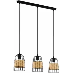 Image of Hanging Ceiling Pendant Light Black & Wicker 3x 40W E27 Hallway Feature Lamp